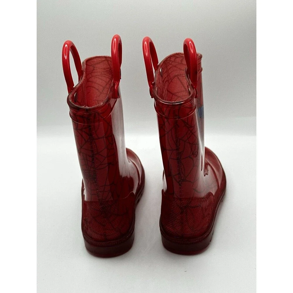 Spider-Man Toddler Size 8 Red Rain Boots Marvel Spiderman Handles Unisex Lot